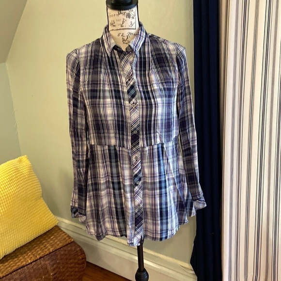 J. Jill Tops - J. Jill Plaid Long Sleeve Button Up Oversized Shirt Purple XS